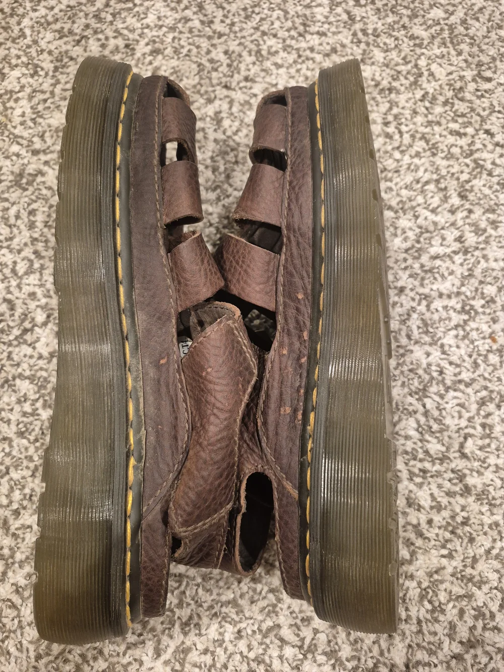 Dr. Martens Brown Leather Fisherman Sandals with Yellow Stitching